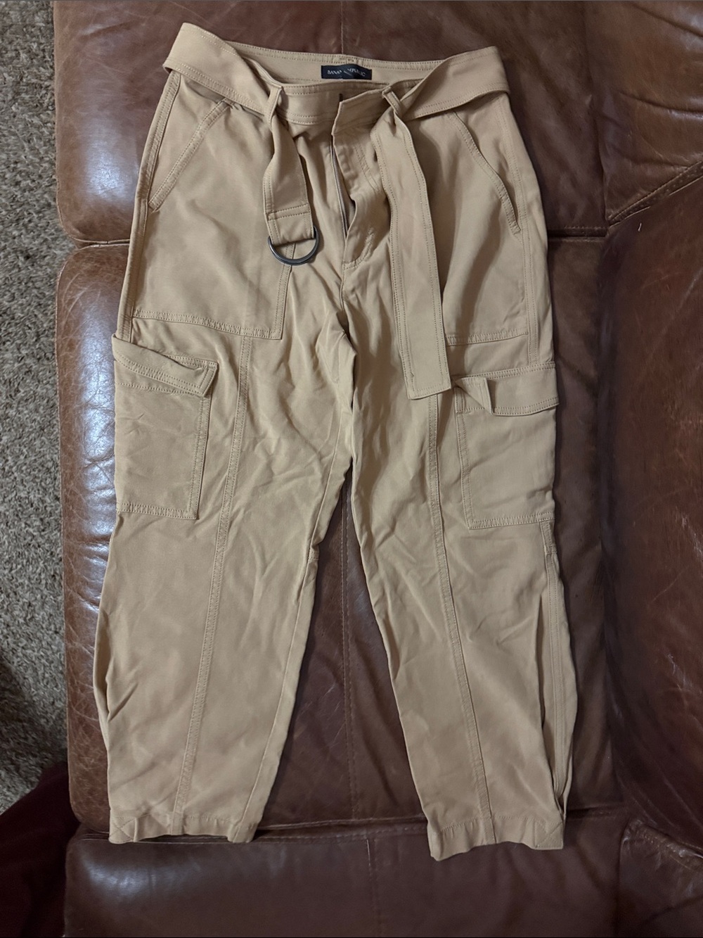 Banana Republic Tan Cargo Jumpsuit Pants with D-Ring Belt
